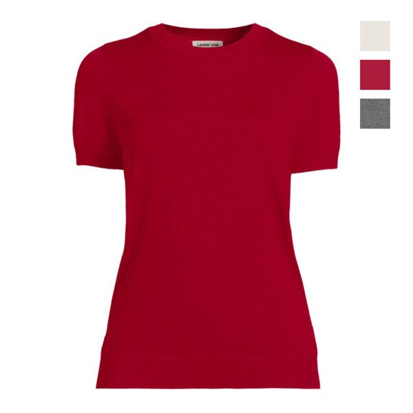 [15] Lands End Womens Cotton Modal Short Sleeve Jewelneck Sweater